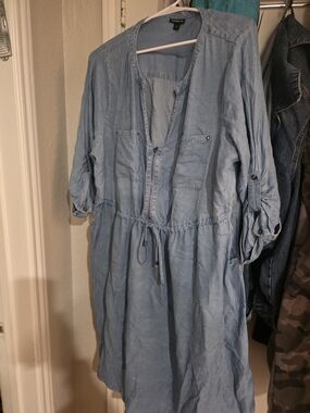 torrid Light Chambray Drawstring Midi Dress in Pale Blue